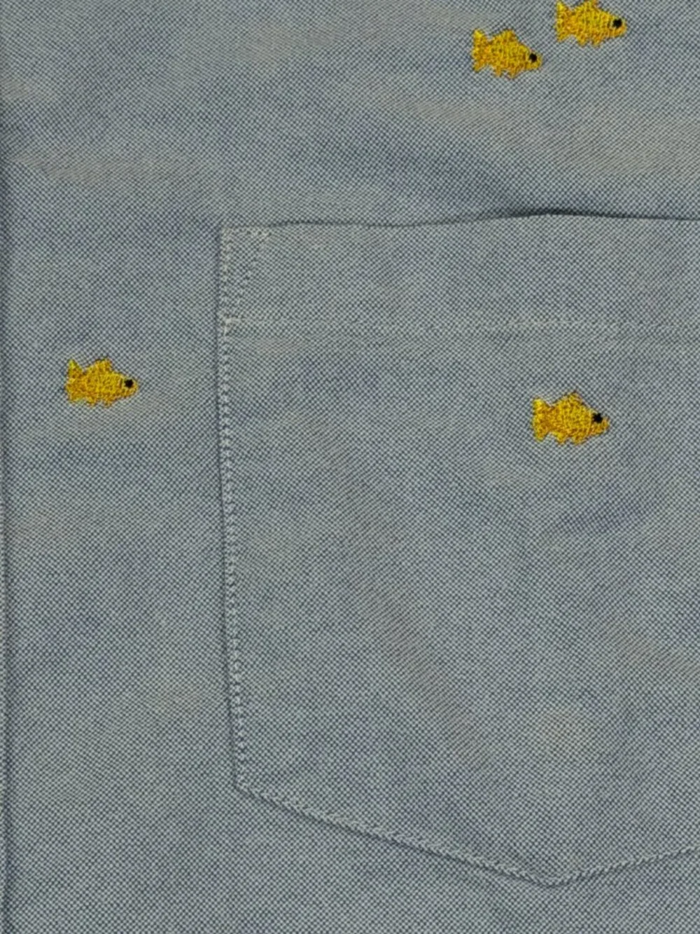 J. Crew Oxford Men’s Button Down Short Sleeve Shirt Large Blue Embroidered Fish